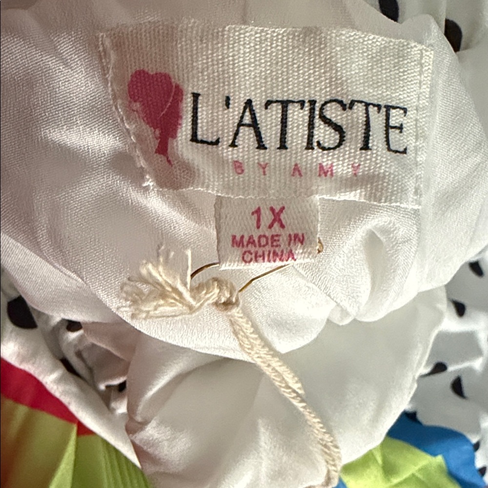 L’atiste Polka Dot Dress with Bright Stripes size 1X - Picture 3 of 4